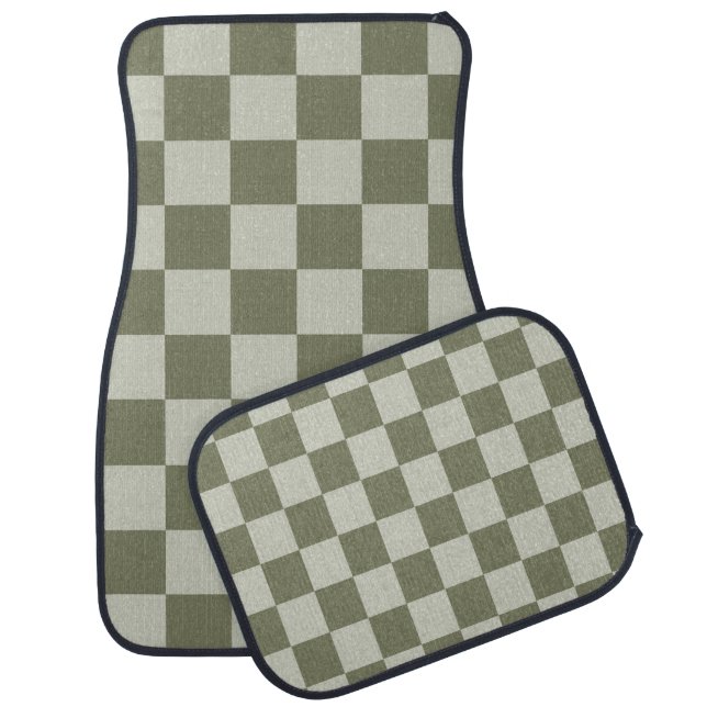 Sage Green Checkerboard Car Floor Mat (Set)