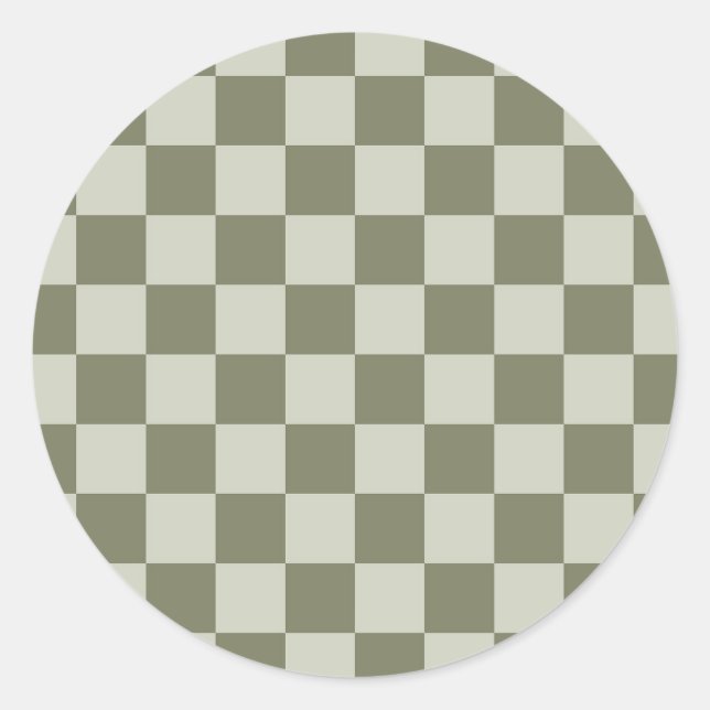 Sage Green Checkerboard Classic Round Sticker (Front)