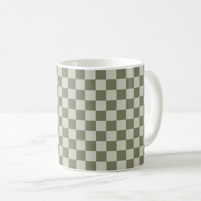 Sage Green Checkerboard Coffee Mug (Front Right)