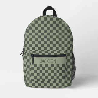 Sage Green Checkerboard Custom Name Boys School Printed Backpack