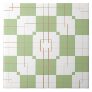 Sage Green Checkerboard Grid Pattern Ceramic Tile