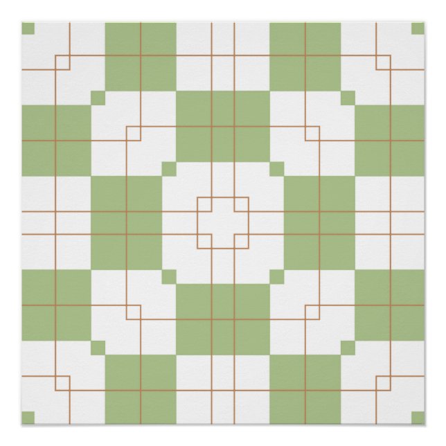 Sage Green Checkerboard Grid Pattern Poster (Front)