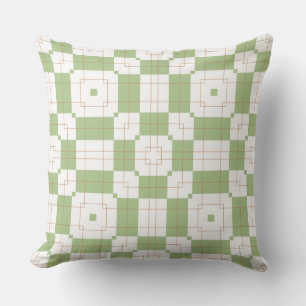 Sage Green Checkerboard Grid Pattern Throw Pillow