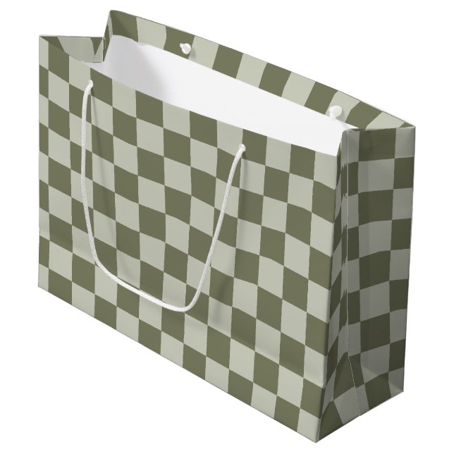 Sage Green Checkerboard Large Gift Bag (Front Angled)