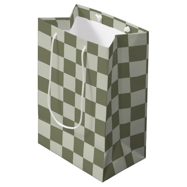 Sage Green Checkerboard Medium Gift Bag (Front Angled)