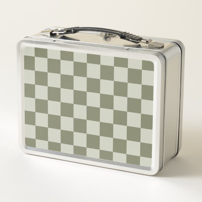 Sage Green Checkerboard Metal Lunch Box (Back)