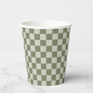 Sage Green Checkerboard Paper Cups