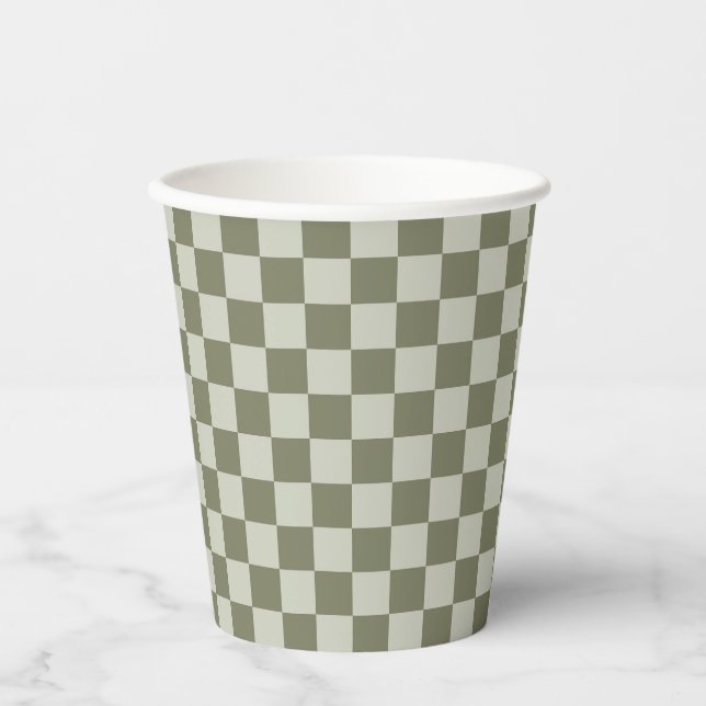 Sage Green Checkerboard Paper Cups (Front)