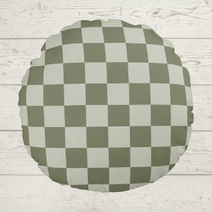 Sage Green Checkerboard Round Pillow