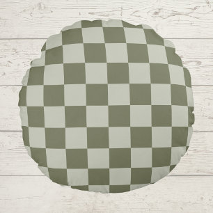 Sage Green Checkerboard Round Pillow
