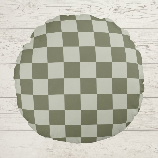 Sage Green Checkerboard Round Pillow (Creator Uploaded)