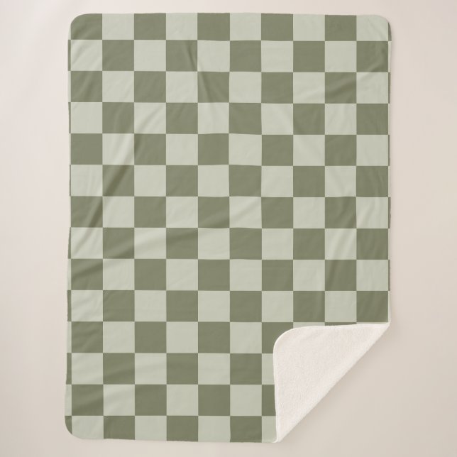 Sage Green Checkerboard Sherpa Blanket (Front)