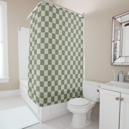 Sage Green Checkerboard Shower Curtain