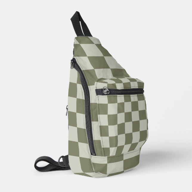 Sage Green Checkerboard Sling Bag (Left Corner)