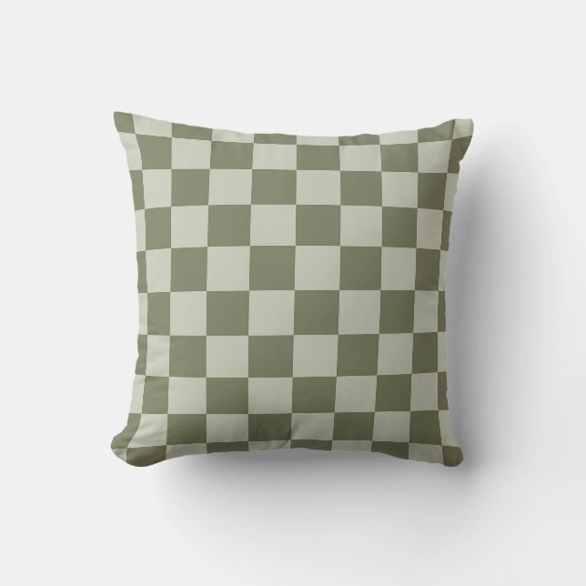 Sage Green Checkerboard Throw Pillow (Front)