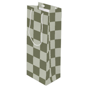 Sage Green Checkerboard Wine Gift Bag