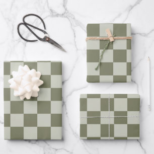 Sage Green Checkerboard Wrapping Paper Sheets
