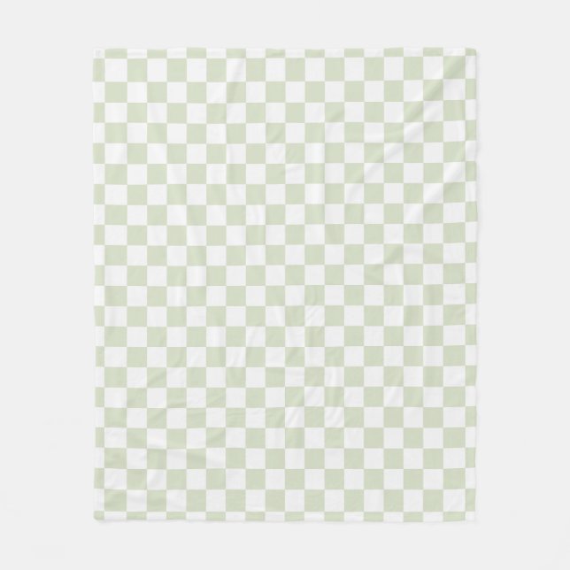Sage Green Checkered Pattern Checkerboard Check Fleece Blanket (Front)