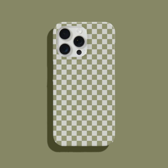 Sage Green Checkered Pattern Checkerboard iPhone Case (Creator Uploaded)