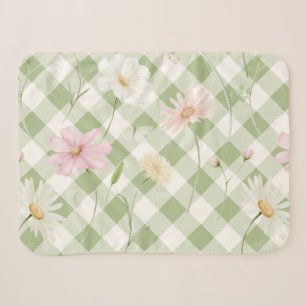 Sage Green Checkers Floral Sherpa Blanket