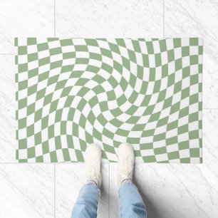 Sage Green Checks Checkered Doormat