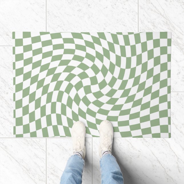 Sage Green Checks Checkered Doormat (Indoor)