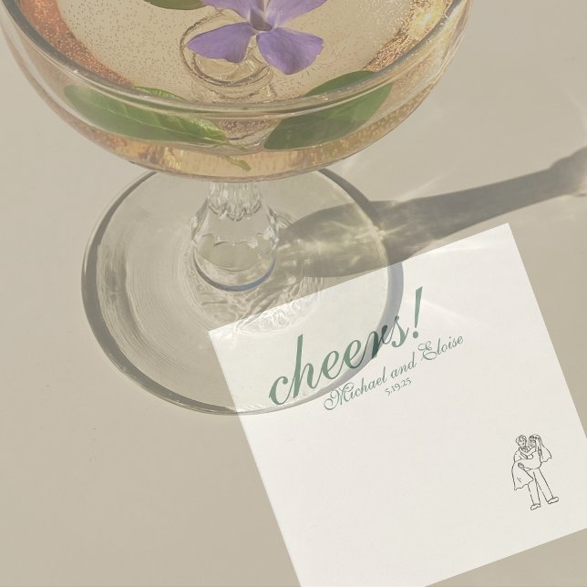 Sage Green Cheers Elegant Personalized Wedding Napkins (Modern Elegant Sage Green Wedding Suite Theme with options to personalize for your special day.)