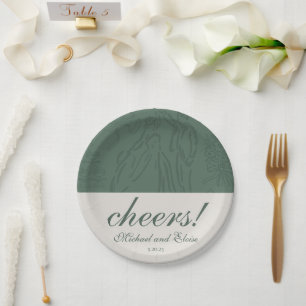 Sage Green Cheers Elegant Personalized Wedding Paper Plates
