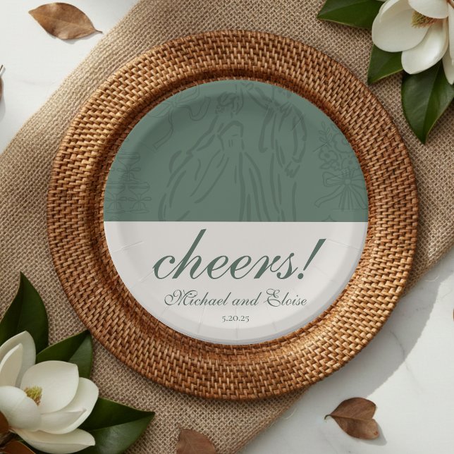 Sage Green Cheers Elegant Personalized Wedding Paper Plates (Sage Green Cheers Elegant Personalized Wedding Paper Plates)