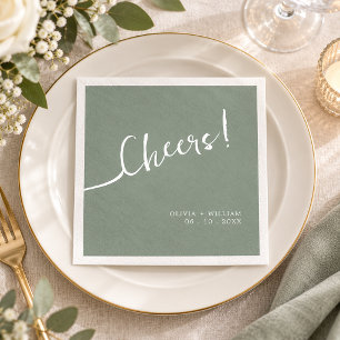 Sage Green Cheers Script Wedding Napkins