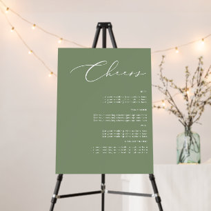 Sage Green Cheers Wedding Drinks Menu Sign