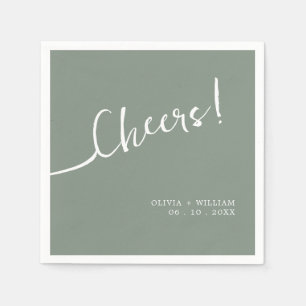 Sage Green Cheers Wedding Napkins Script Design