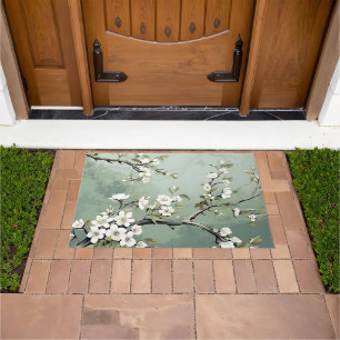 Sage Green Cherry Blossoms Doormat