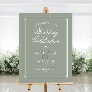 Sage Green Chic Art Deco Wedding Welcome Sign