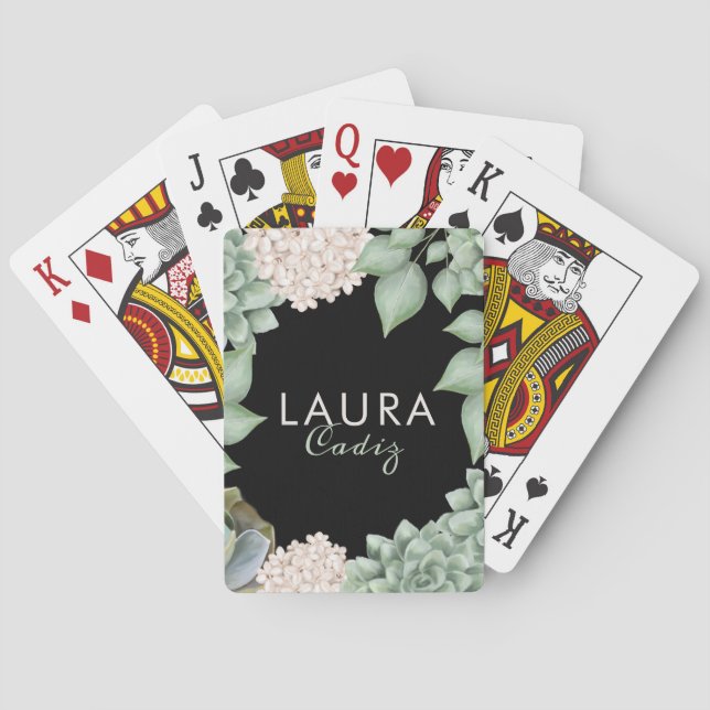 Sage Green Chic Country Floral & Foliage Frame Poker Cards (Back)