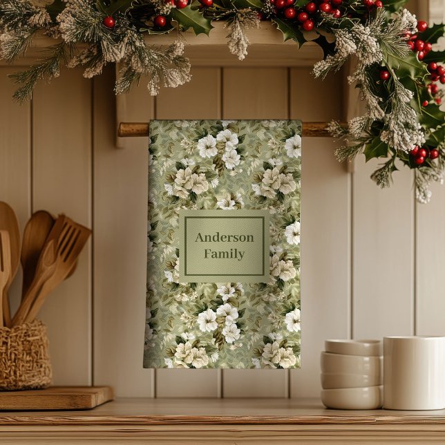 Sage Green Chic Decor Personalized Floral Towel  (Sage Green Chic Decor Personalized Floral Towel )