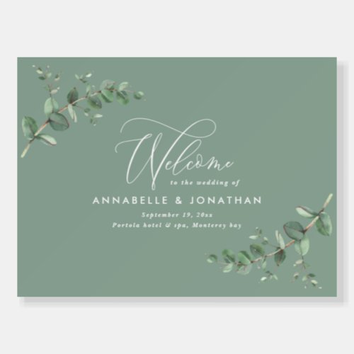 Sage green chic elegant eucalyptus welcome wedding foam board