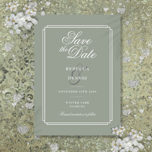 Sage Green Chic Elegant Script Art Deco Wedding Save The Date