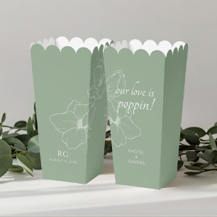 Sage green   Chic Floral Couple Popcorn  Favor Boxes