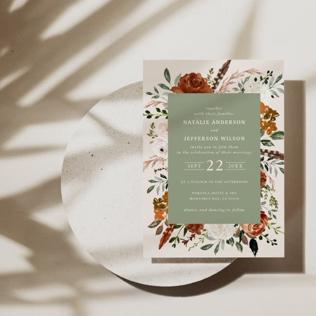 Sage green chic floral elegant wedding details QR Invitation (Creator Uploaded)