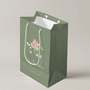Sage Green   Chic Floral Folded Wedding Medium Gift Bag