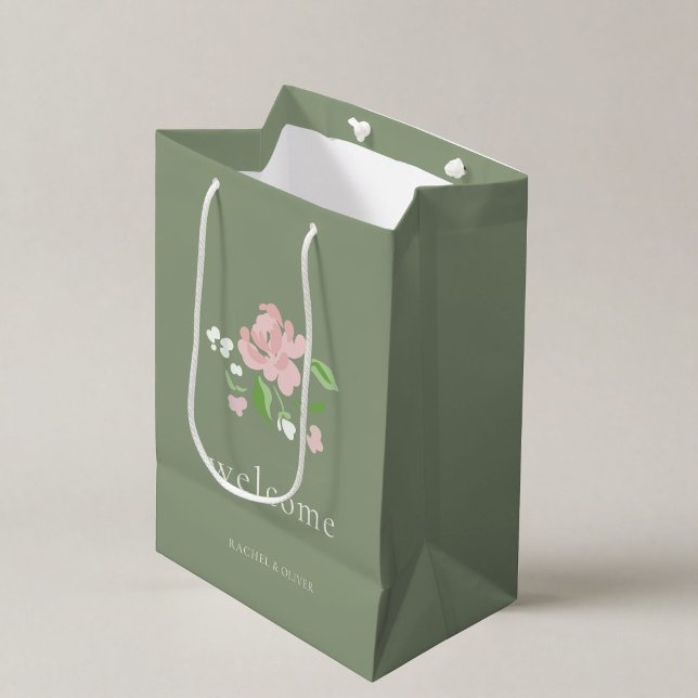 Sage Green | Chic Floral Folded Wedding Medium Gift Bag (Creator Uploaded)