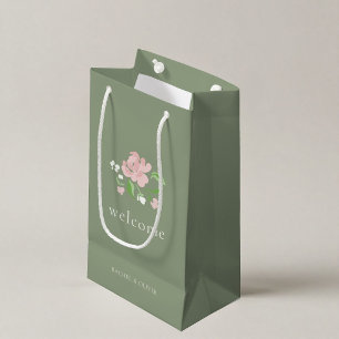 Sage Green   Chic Floral Folded Wedding Small Gift Bag