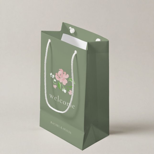 Sage Green | Chic Floral Folded Wedding Small Gift Bag (Creator Uploaded)