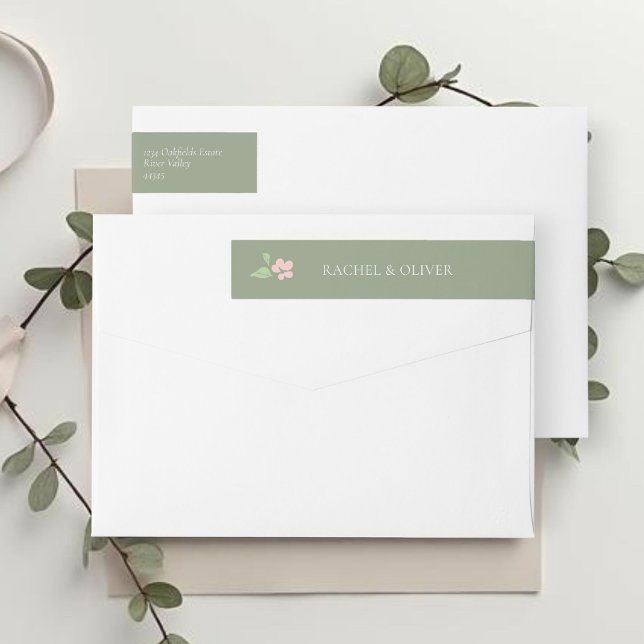 Sage Green | Chic Floral Wedding Couple  Wrap Around Label (Creator Uploaded)