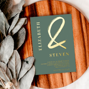 Sage green chic gold ampersand names photo wedding foil invitation
