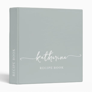 Sage Green Chic Monogram Cookbook Recipe 3 Ring Binder