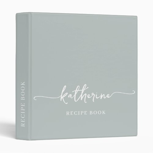 Sage Green Chic Monogram Cookbook Recipe  3 Ring Binder