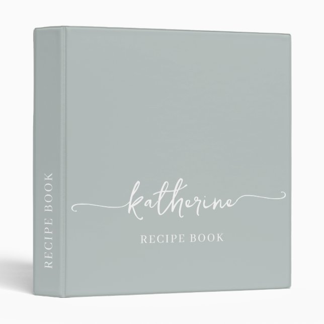 Sage Green Chic Monogram Cookbook Recipe  3 Ring Binder (Front/Spine)