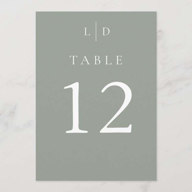 Sage Green Chic Monogram Wedding Table Numbers (Front)